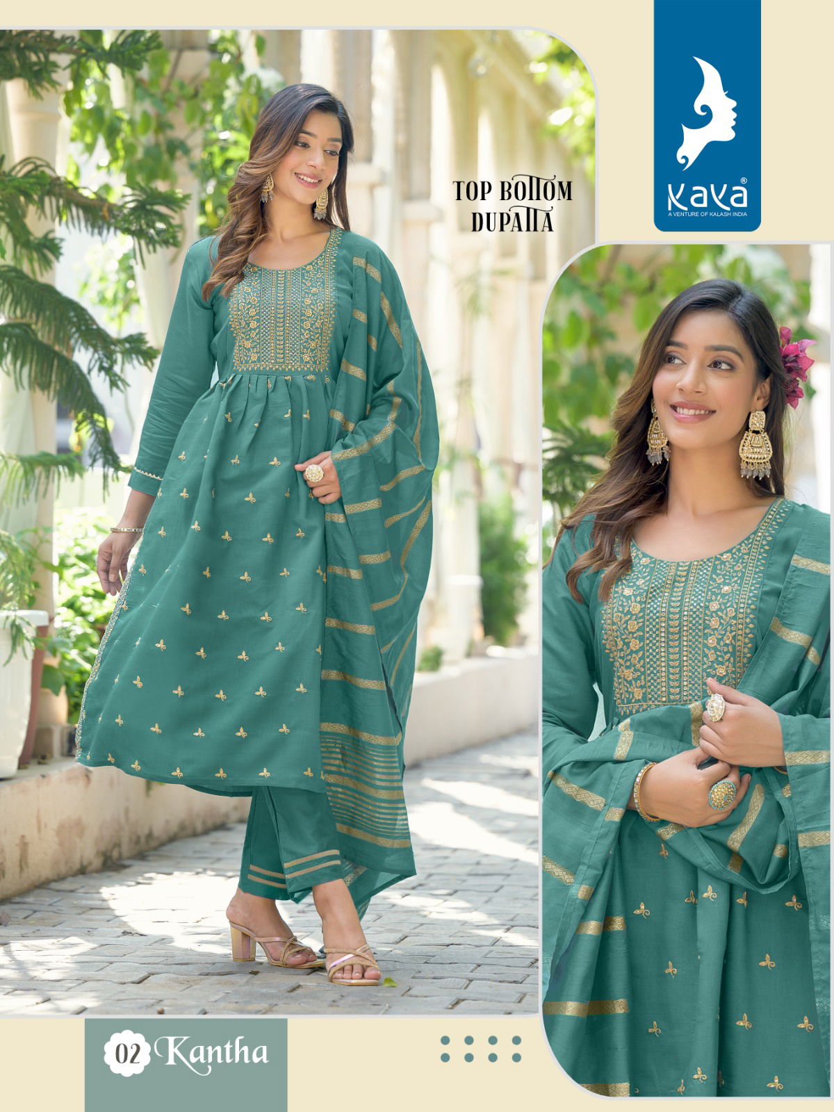 Kaya Kantha Viscose Silk Readymade Suits Catalog
